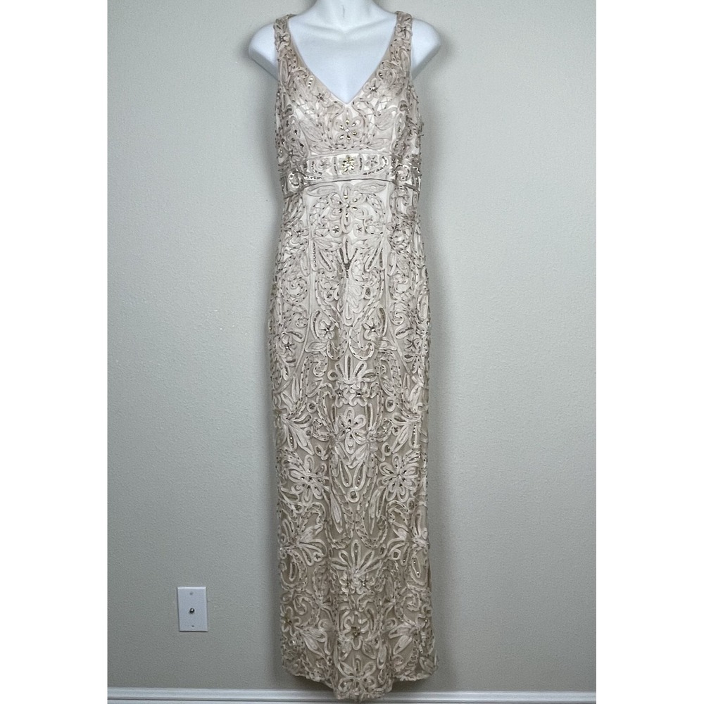 Sue Wong Nocturne Formal Dress Size 8 Nude Lace Beaded Fairy Gown